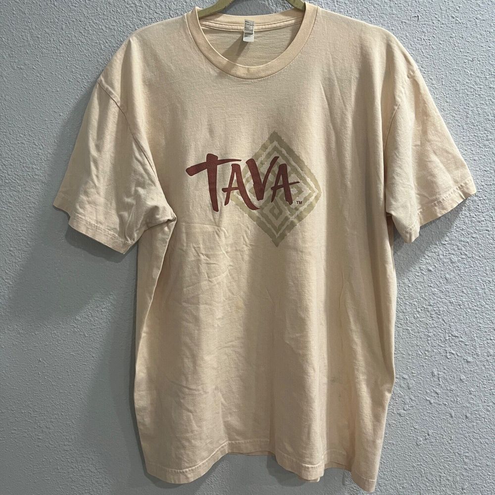 TAVA Restaurant Logo Tan T-Shirt Mens XL Y2K‎ Vintage Casual Skater Light Tan